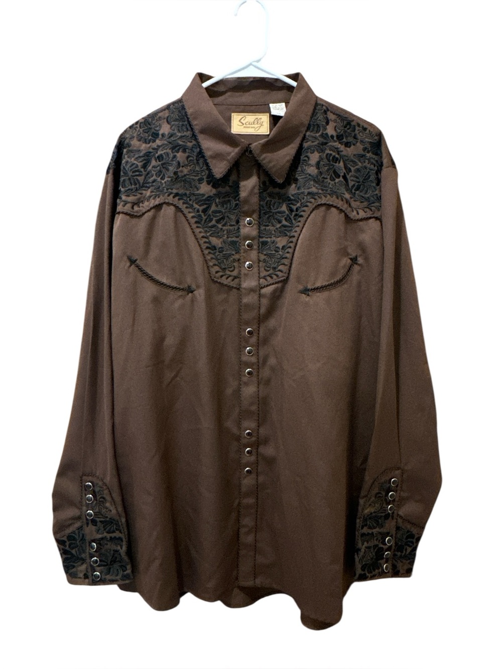 Scully Chocolate Brown Western Embroidered Snap Button Longsleeve Top Size: XXL